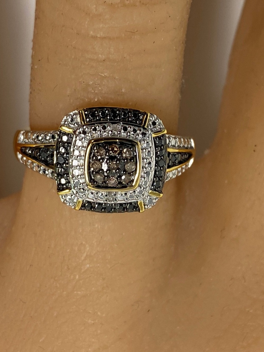 Art Deco Ring with Black and Clear Diamonds